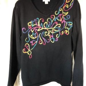 Black long sleeve shirt with multi color design
